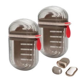 Pack of 2 Soap Box Travel Leak-Proof Waterproof Plastic Soap Dish Travel for Bathroom with Draining Layer (Grey Transparent)