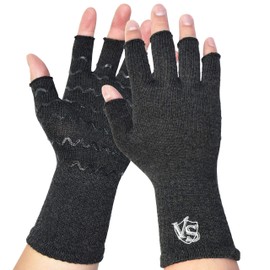 VITAL SALVEO CJ-5511 Anti-slip Fingerless Compression Gloves, Functional, Fingerless, Thimble, Gloves, Office, Outdoor, Sports, Exercise, Unisex, (S/M, Dark Gray)