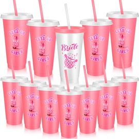 Reallnaive 12 Pcs Cowgirl Bachelorette Party Cups 24oz Bridesmaid Reusable Plastic Cups Let's Go Girls Bachelorette Party Plastic Tumblers with Lids and Straws for Wedding Bridal Shower Favors Gifts