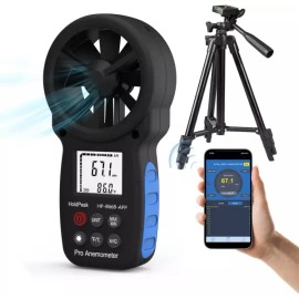 HoldPeak 휴대용 풍속계 블루투스 삼각대 디지털 HVAC 야외 요트 사격 골프용 기류 속도 온도 CFM 측정 HoldPeak Portable Wind Speed Meter Bluetooth Tripod Digital HVAC Outdoor Yacht Shooting Golf Airflow Velocity Temperature CFM Meter