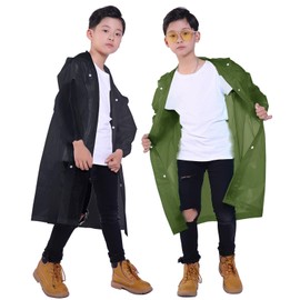 Makonus Kids Rain Jacket, 2 Pack Rain Ponchos for Kids with Hood and Sleeves Reusable Raincoats for Boys and Girls