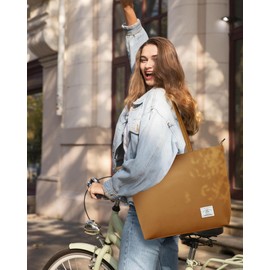 KALIDI FANCY FOREST Suede Tote Bag Handbags for Women Ladies Faux Suede Bags Laptop Shoulder Bags with Zipper for School Work Shopping,Brown