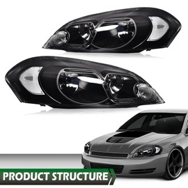LQI LED DRL Headlight Compatible with Chevy Impala 2006-2013 /Fit for Chevy Monte Carlo 2006-2007 Clear lens Black Housing Pair