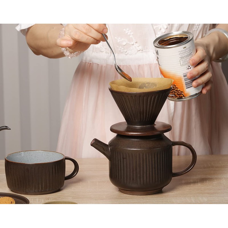globe faith Pottery Pour Over Coffee Maker, Ceramic Cone Filter