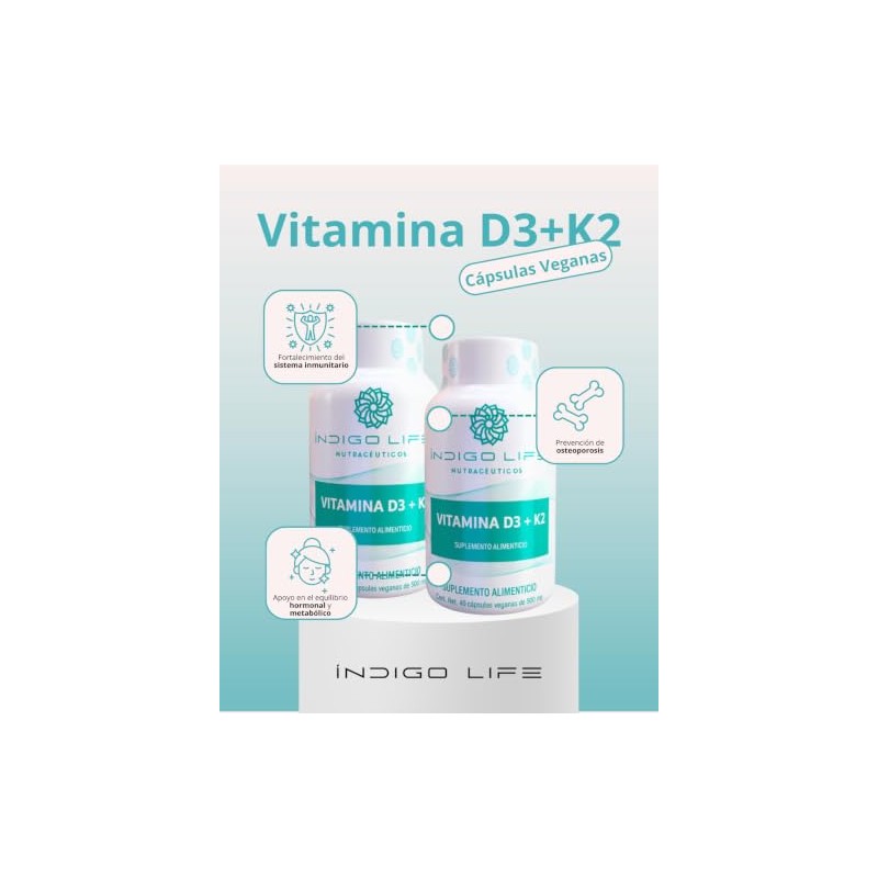 Vitamina D3 + K2 40 Cápsulas Veganas de 500 mg