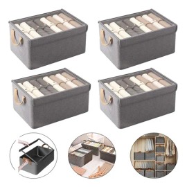 Canastas Organizadora Caja De Almacenamiento Con Tapa 4pzs,cajas Organizadoras Para Clósets, Organizador De Ropa Plegable Para El Hogar, Dormitorio, Armario, Oficina (gris)