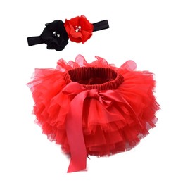 Falda tutú para bebés y niñas con funda para pañales, diseño de flores de tul suave y diadema 6M-3T, Rojo -, 1-2 Años
