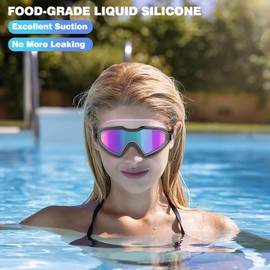 COOLOO Swim Goggles, Wide View No Leaking Swimming Goggles, Anti-fog & Anti-UV Fashion Swim Goggles for Adult Men Women Youth
