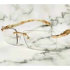 Hip Hop Rimless Wood Gold Frame Retro Vintage Hip Hop Mens Clear Lens Glasses