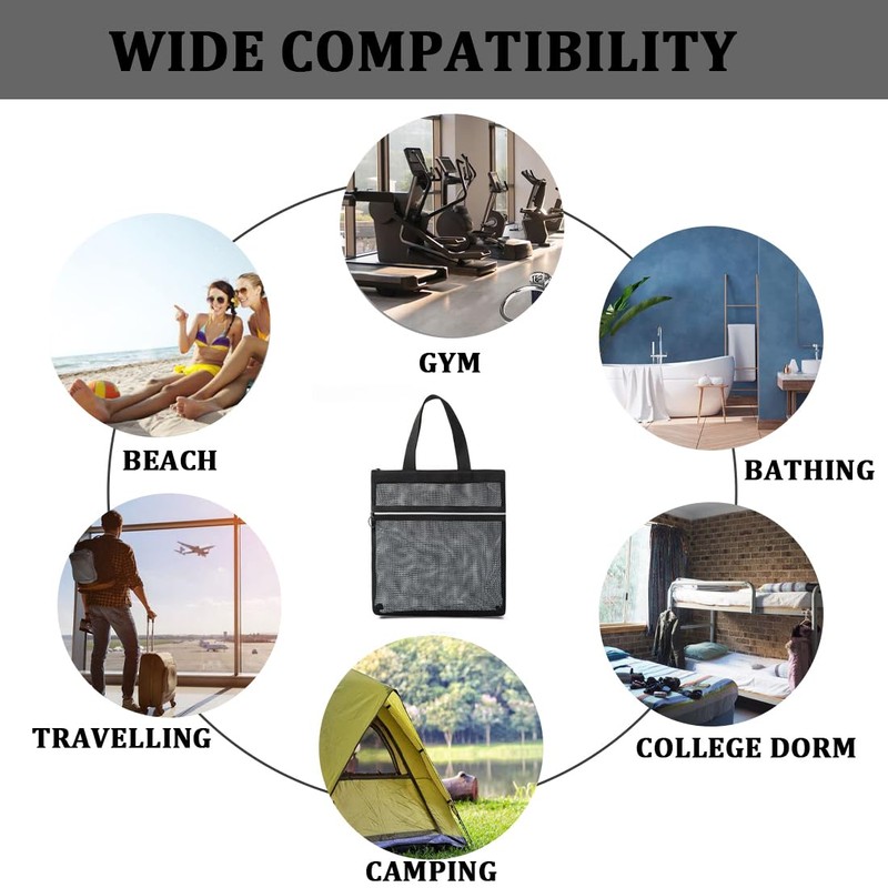 Portable Mesh Shower Bag, Toiletry Bag, Quick Dry Nylon Shower