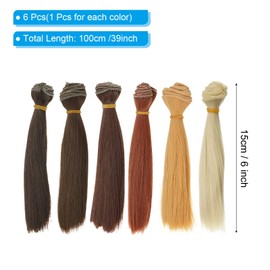 PATIKIL 15cm Doll Hair Wefts, 6Pcs Soft Synthetic Straight Hair Doll Wigs Doll Hair Extensions Accessories for Doll Making DIY Craft, Multicolor 6
