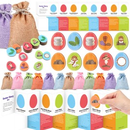 Silipull 24 Set Resurrection Easter Story Eggs Tokens with Religious Story Cards Drawstring Bag Easter Games Christian Basket Stuffers Egg Fillers Gifts for Resurrection Party Favors Sunday Church
