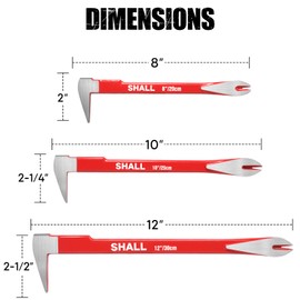 SHALL 3-Piece Nail Puller Tool Set, 12’’, 10’’, 8’’ - Heavy Duty & Mini Cats Paw Pry Bar, Utility Claw Bar, Wonder Bar, 40Cr Alloy Steel Crowbar Tool for Home Remolding & Woodworking
