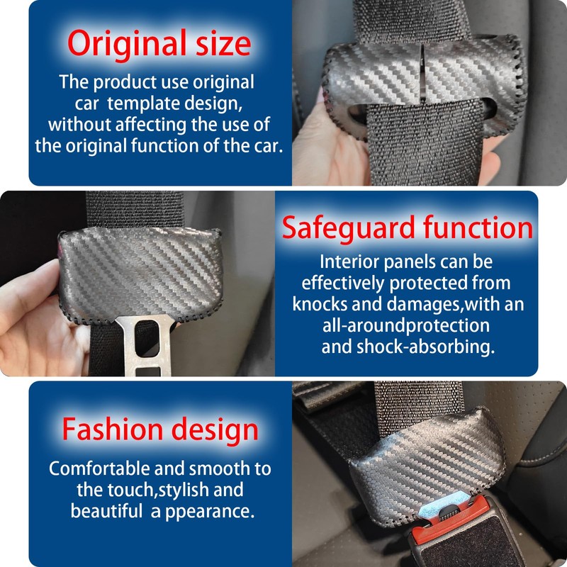 SUNBREATH Car Seat Belt Buckle Cover Carbon Fiber Leather Seatbelt