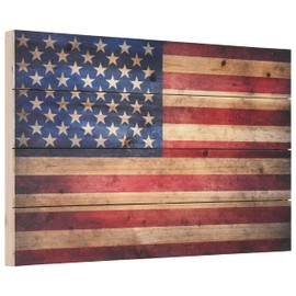 Empire Art Direct American Flag Digital Print on Solid Wood Wall Art, 16 in x 24 in x 1.5 in, Red, Blue, Natural