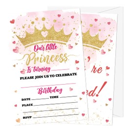 Gsauto Princess Birthday Invitations, 20 Invitation Cards with Envelopes, Lovely Heart Invites for Girl Party Decorations Favor Supplies - A07