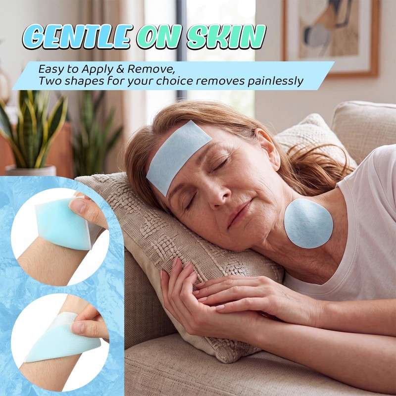 24 Sheets Round Rectangle Cooling Patches for Instant Remission from