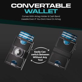 Convertible Wallet with Cash Band, Holds 10 Cards, Cash and an AirTag, RFID Blocking Slim Everyday Carry Popup Card Holder for Men(Black)