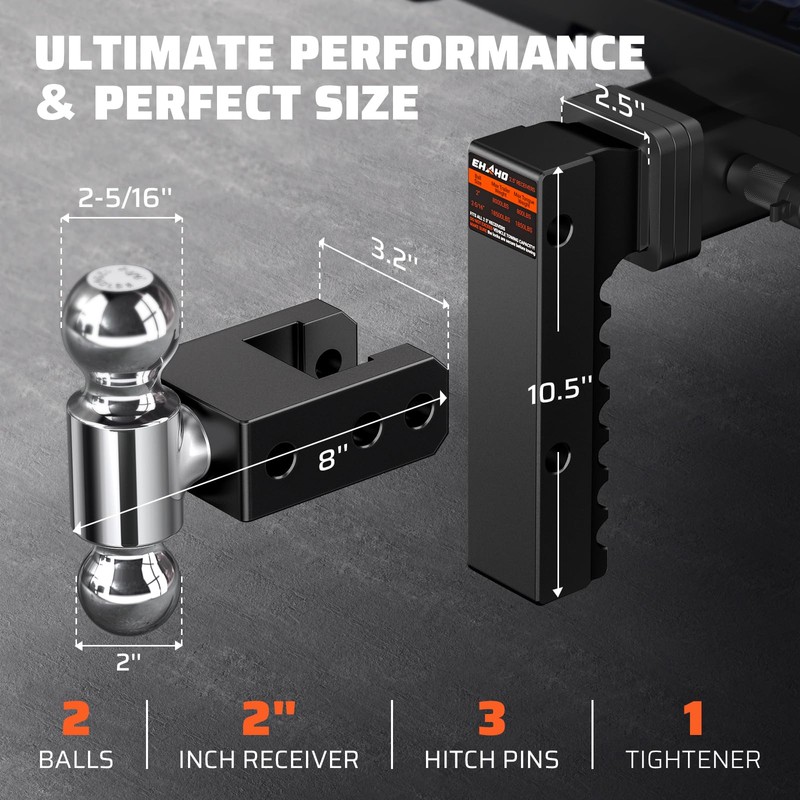 Ehaho Adjustable Trailer Hitch for 2.5-Inch Receiver, Heavy Duty Aluminum