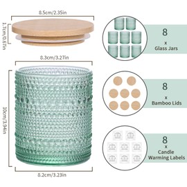 DARJEN 8 Pack Green Candle Jars for Making Candles- 14 OZ Empty Glass Candle Making Jars with Bamboo Lids and Labels, Candle Containers Candle Making Supplies for DIY Gifts