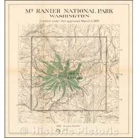 Historic Map - Mt. Rainier National Park Washington Created Under Act Approved March 2, 1899, 1899, Andrew B. Graham - Vintage Wall Art 16in x 16in