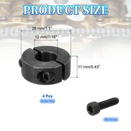 MECCANIXITY Bore 12 mm Double Split Shaft Collar 28 mm OD 11 mm Thickness Carbon Steel Locking Collar Clamp Style with Set Screw & Hex Wrench for Machine Tools Industry (Black, Pack of 4)