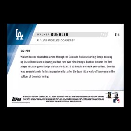 2019 Topps NOW Walker Buehler #414 ~ LA Dodgers ~ Only 393 printed!
