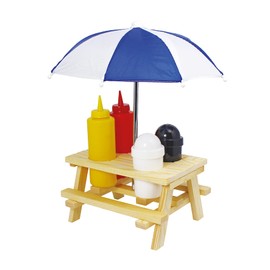 Küchenprofi Picnic Table with Umbrella Condiment Set Includes Ketchup, Mustard, Salt and Pepper, 7.08" x 4.72" x 9.44", Multicolored - Picnic Table Ketchup and Mustard Holder - Picnic Set