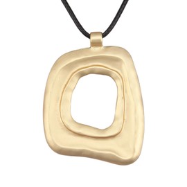 AZORA Trendy Chunky Metal Pendant Necklace for Women Bold Gold Statement Jewelry Long Hippie Choker Style