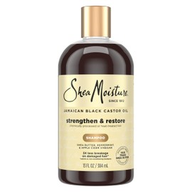 Sheamoisture Champú Fortalecer y Restaurar para Cabello Dañado Aceite de ricino negro jamaicano 100% puro, limpia y nutre 13 oz
