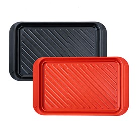 YALONG 2-Pack Grill Prep Trays, Food-Grade Melamine BBQ Tray Set for Outdoor Grilling, Durable Meat & Food Carry System, Easy Clean, Stackable Serving Trays for Kitchen, Party (Black, Red)