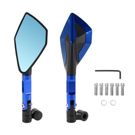 HOPESPANNER Universal Motorcycle Rear View Mirrors Adjustable Bar End Side Mirrors Mount Aluminum Alloy 1 Set Blue M8/M10 Polygonal Shape