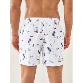 Verdusa Men's Tropical Graphic Drawstring Waist Beach Shorts Hawaiian Swim Trunks with Pockets White Small