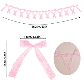BOXOB Pink Bow Garland Banner, Lace Bow Party Decorations Coquette Hanging Decor for Bachelorette Birthday Wedding Bridal Shower Baby Shower & Home Decor