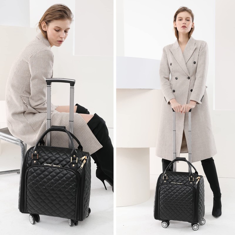 feilario 18in Leather Softside Underseat Carry on Suitcases Expandable Spinner