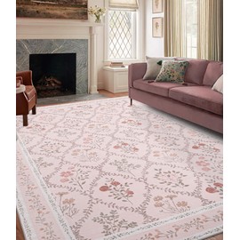 YIHOUSE 6x9 Washable Rug for Bedroom, Pink Floral Rugs for Living Room Non Slip Ultra-Thin Large Boho Rug for Kids Playroom, Classroom, Girls Dorm, Nursery, Pink Multi