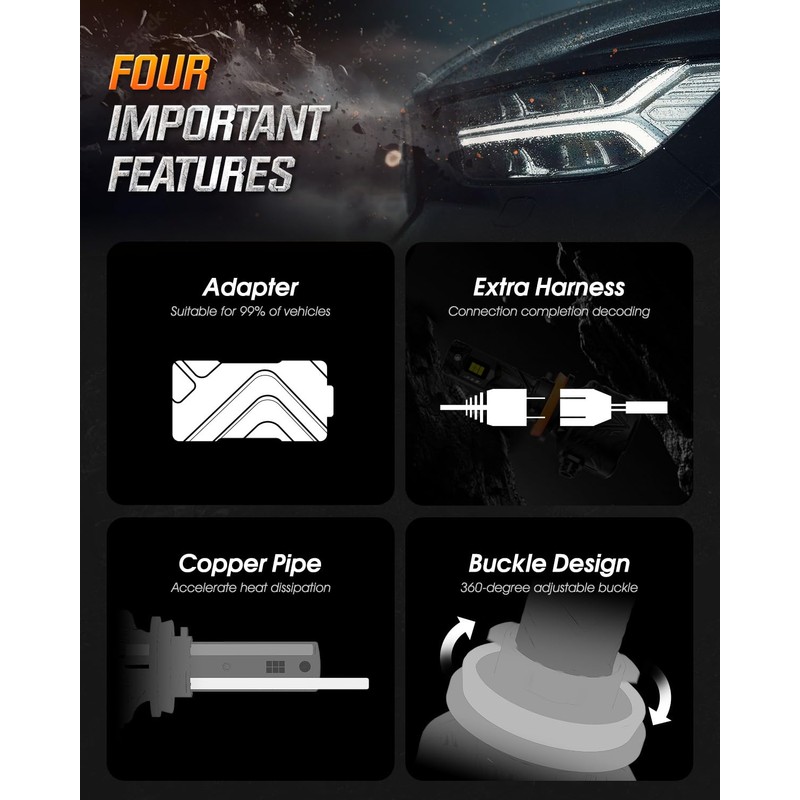 NIGHTEYE Upgraded 𝟗𝟎𝟎𝟓 Light Bulbs - 80000LM 6500K Cool White,240W