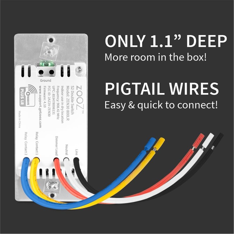 Zooz Z-Wave Long Range Double Switch (White) ZEN30 800LR for