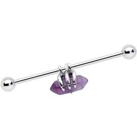 Body Candy Womens 14G 316L Steel Helix Cartilage Earring Claw Purple Amethyst Stone Industrial Barbell 1 1/2