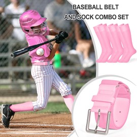 XZQTIVE 3 Pairs of Baseball Socks and 1 Baseball Belt Combo Set Adjustable Softball Belt and Softball Socks for Youth Adult, Light Pink, Medium