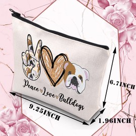 PLITI Bulldog Makeup Bag Bulldog Lover Gifts Peace Love Bulldogs Gifts for Women Bulldog Mother Survival Kit Bulldog Owner Gift, Peace Love Bulldog Bu