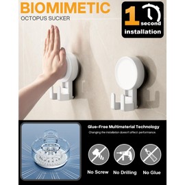 RIVAMBER 3-Pack Suction Cup Hooks, Razor Holder for Shower, Waterproof Hook for Hanging Towel Loofah Bathroom Kitchen, Heavy Duty White Hanger for Tile Mirror Glass Door