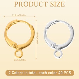 Giantree 80 PCS Hoop Huggie Earring Hooks, Hypoallergenic Dangle Tarnish Resistant Gold Lever Back Earring Hooks Round French Hook Clasps Earwire Findings for Jewelry Making Supplies(Gold+Silver)