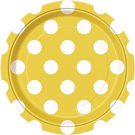 Unique Party 37474 - 18cm Yellow Polka Dot Party Plates, Pack of 8
