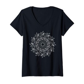 Womens Vintage Flower & Nature Mandala Abstract Minimalist Design V-Neck T-Shirt