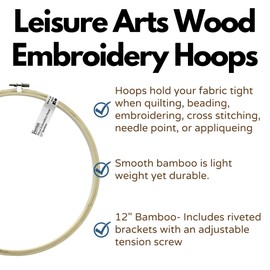 Essentials By Leisure Arts Wood Embroidery Hoop 12" Bamboo - Wooden Hoops for Crafts - Embroidery Hoop Holder Cross Stitch Cross Stitch Hoops and Frames