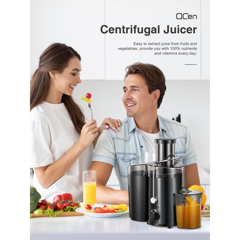 Qcen Juicer Machine, 500W Centrifugal Juicer Extractor with Wide Mouth