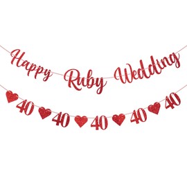 Moorle 40th Happy Ruby Wedding Banner, Glitter 40th Ruby Wedding Anniversary Decorations, Happy Anniversary Banner, Red Heart Bunting, 40th Anniversary Bunting Banner, Happy 40th Anniversary Party