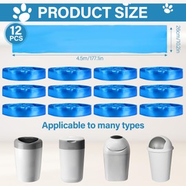 Pack of 12 Refill Cassettes, 4.5 m Refill Film Nappy Bin, Nappy Bin Refill Cassettes, Compatible with Angelcare, for Octagonal Nappy Bin, for Litter Loose (Blue)