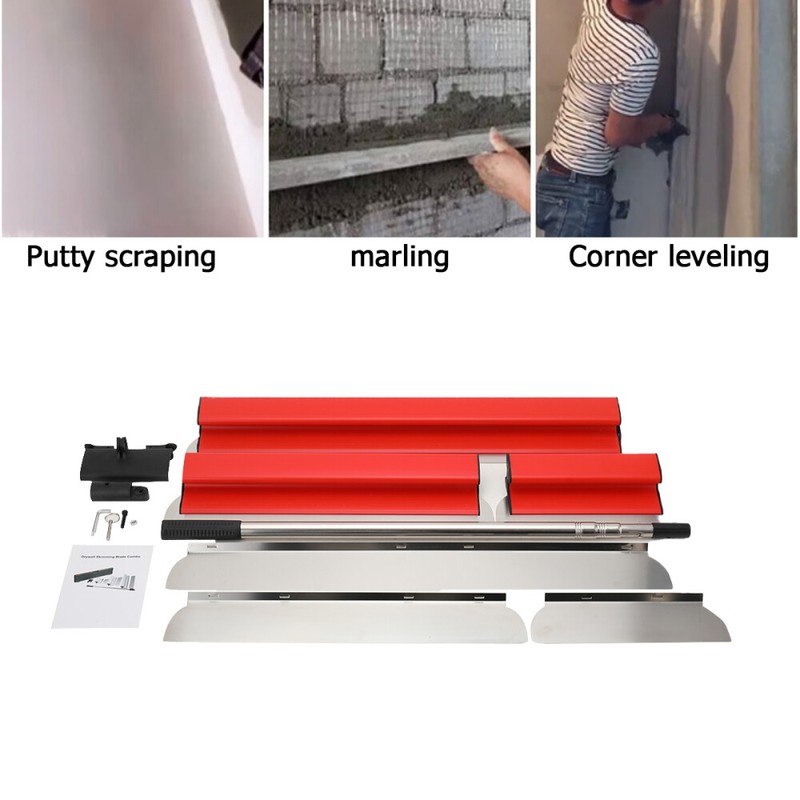 Drywall Skimming Blade Set with Extension Handle Adjustable 30-50-80